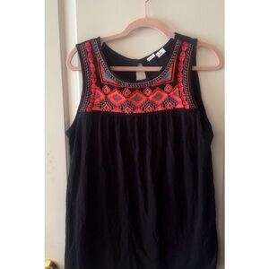 Embroidered Black Sleeveless Top